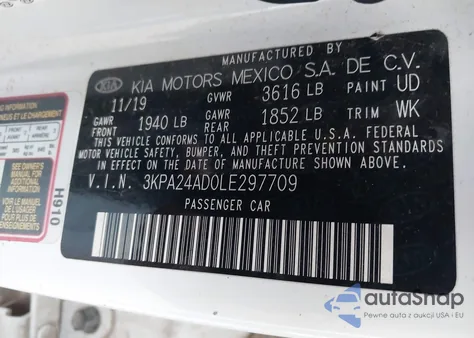 2020 Kia Rio Lx z USA, uszkodzony, nr VIN 3KPA24AD0LE297709
